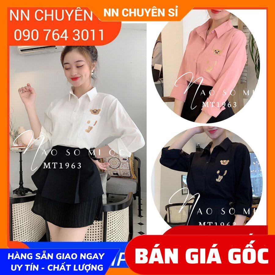 HÀNG ĐẸP⚡ MT1963 - ÁO SƠ MI THÊU GẤU CỰC XINH ⚡SƠ MI CÔNG SỞ ĐƠN GIẢN - SƠ MI DỄ THƯƠNG