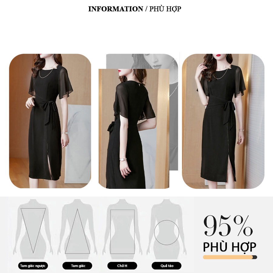 Đầm trung niên WOBE sang trọng bigsize cho mẹ phong cách Hàn Quốc cao cấp dự tiệc tôn dáng G16 - WB WOMAN &amp; BEAUTY