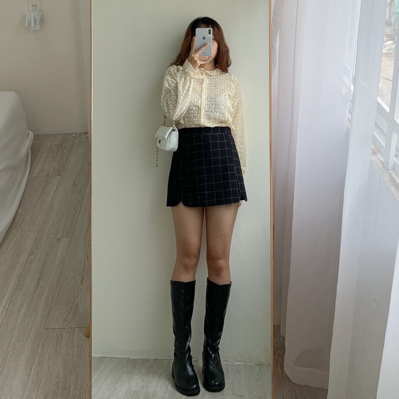 Áo phối ren vintage màu be