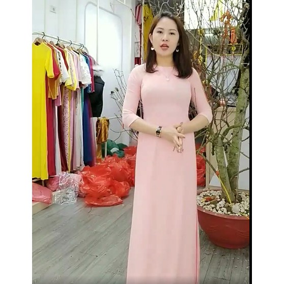 ÁO DÀI TRƠN 4TÀ_CỔ V_VẢI CHIFFON CAM ĐÀO_MÃ SP: T3