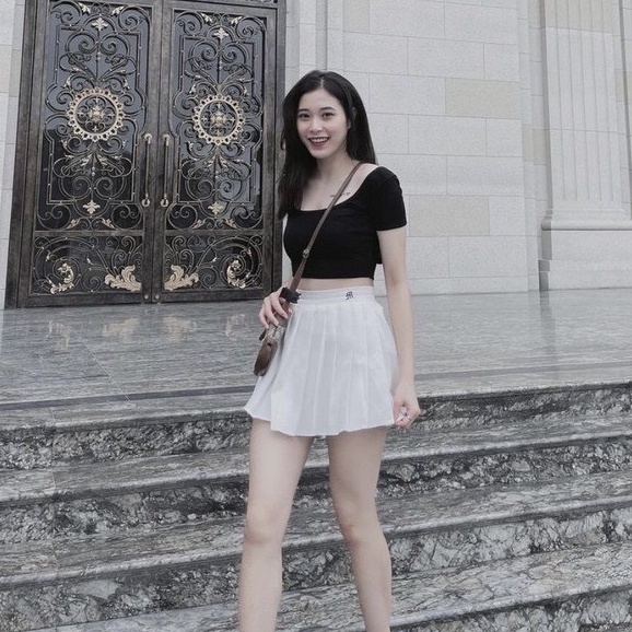 Chân váy ngắn tennis xếp ly chất đũi lụa cạp thêu chữ trẻ trung năng động phong cách Hàn Quốc Mely Fashion CV15