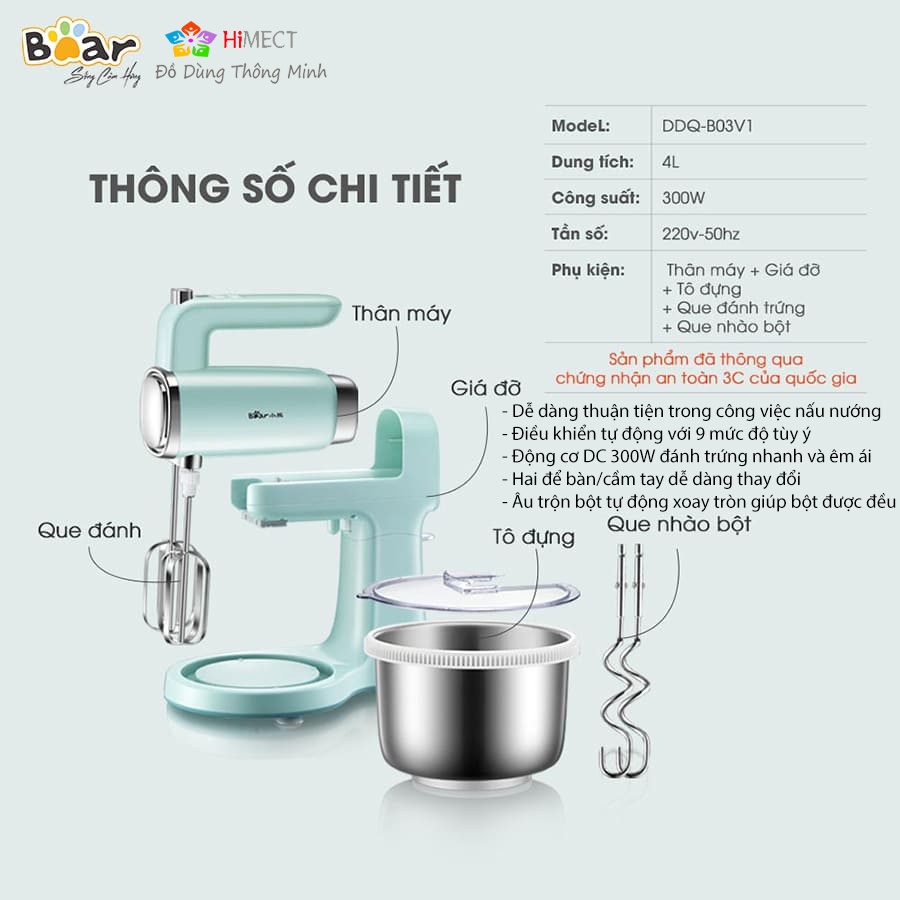 Máy Đánh Trứng Trộn Bột Bear Cầm Tay Để Bàn Mini Đa Năng 2 Trong 1  BearDDQ-B03V1-Himect