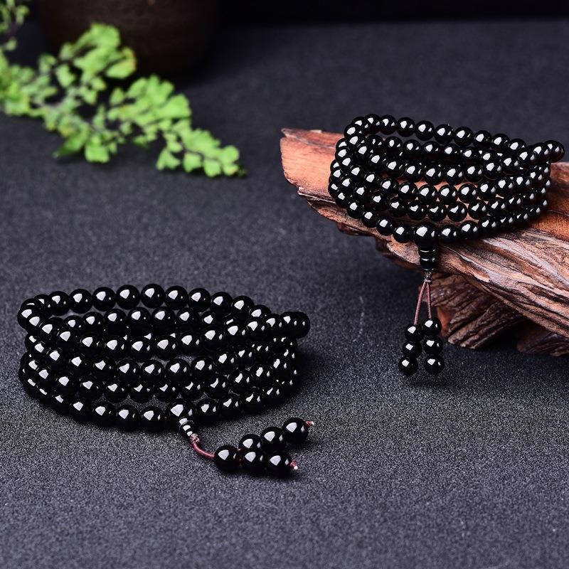Vòng Tay Mã Não Đen Tự Nhiên 108 Hạt 8mm 10mm