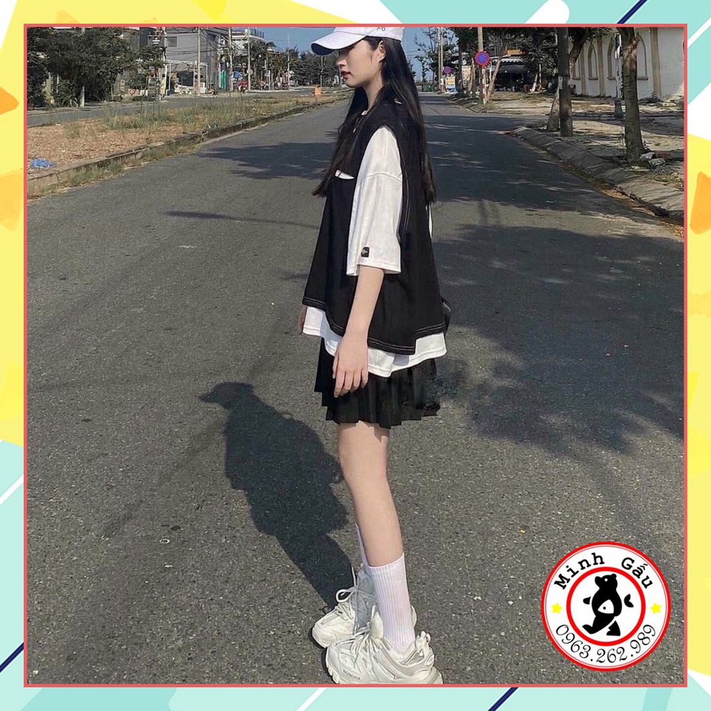 💟  💕 Set 2 áo ngắn tay 𝐍𝐌 Closet Set đồ nữ gồm áo trắng tay lỡ và áo gile rách chỉ nổi 💕