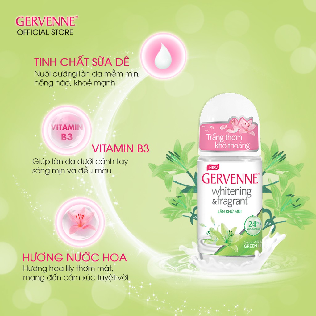 Lăn khử mùi trắng da Gervenne Green Lily 50ml