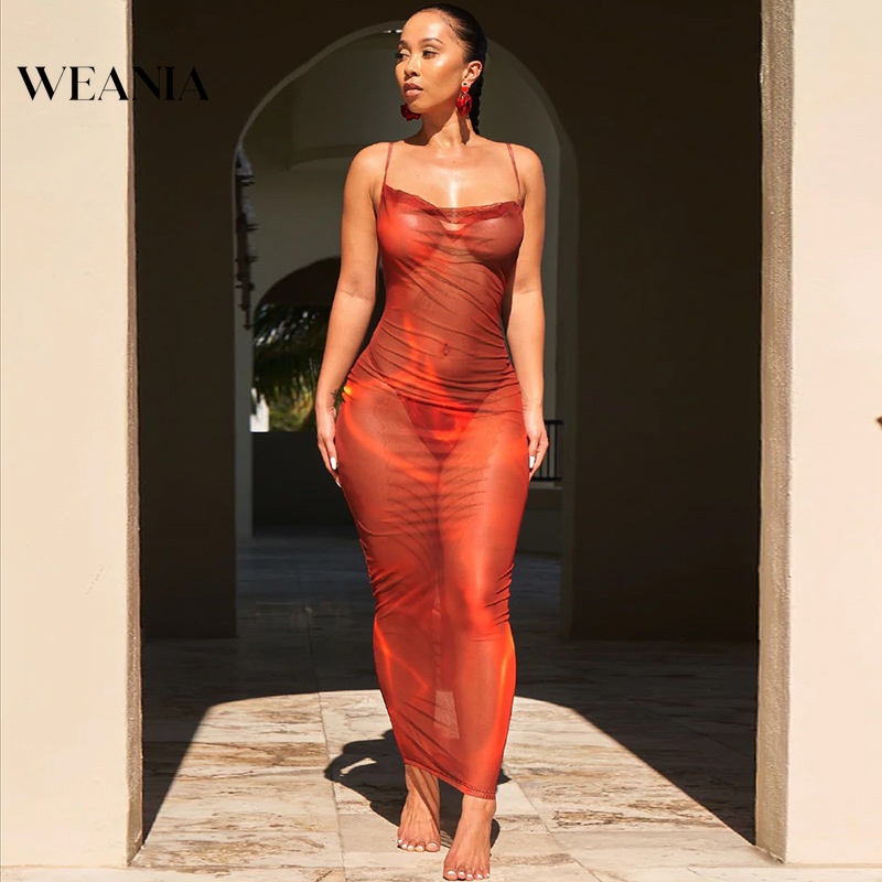 Đầm Maxi Phối Lưới Xuyên Thấu Thiết Kế Hở Lưng Quyến Rũ