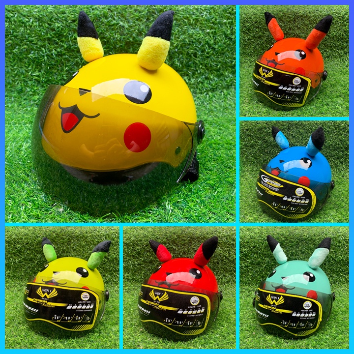 Mũ Bảo Hiểm Trẻ Em Tai Pikachu Sơn Bóng Cao Cấp Siêu Đáng Yêu Có Kính, Size Từ 3-10 Tuổi, Nón Bảo Hiểm Chất Lượng Cao