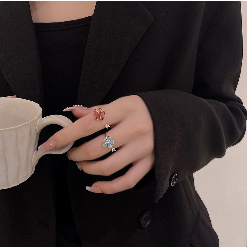 Nhẫn Hở Hai Lớp Đính Đá zircon Hình Trái Tim Dễ Thương Cao Cấp Có Thể Điều Chỉnh Thời Trang Cho Nữ