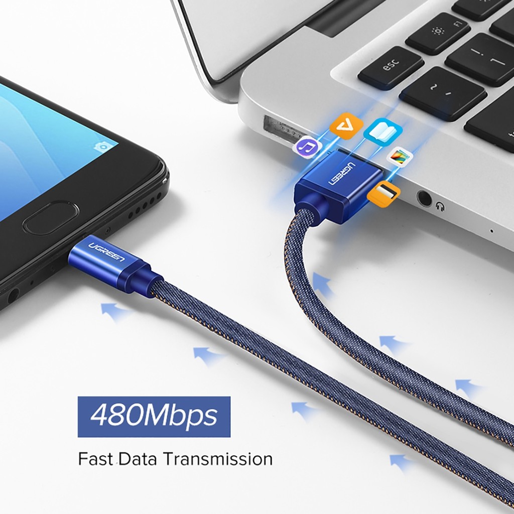 Cáp Sạc Và Truyền Dữ Liệu Micro USB Bện Jean Ugreen US246 Chính Hãng