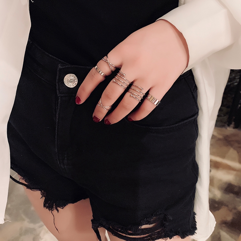 Set 6 Nhẫn Đeo Khớp Ngón Tay Kim Loại Phong Cách Retro Cho Nữ