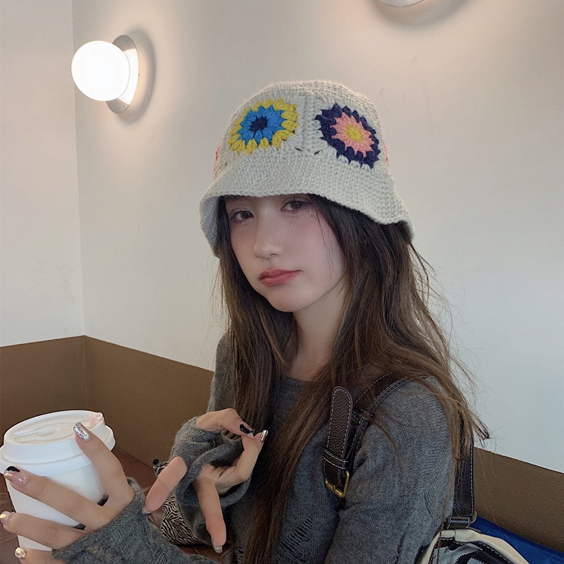 Mũ Bucket Đan Len Thủ Công Phong Cách Nhật Bản Thời Trang Thu Đông Cho Nữ