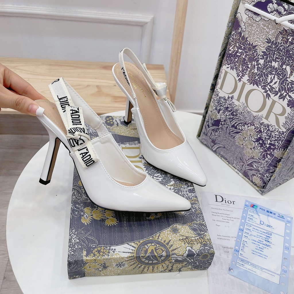 Cao gót nơ bóng gót cao màu trắng LT fullbox túi giấy