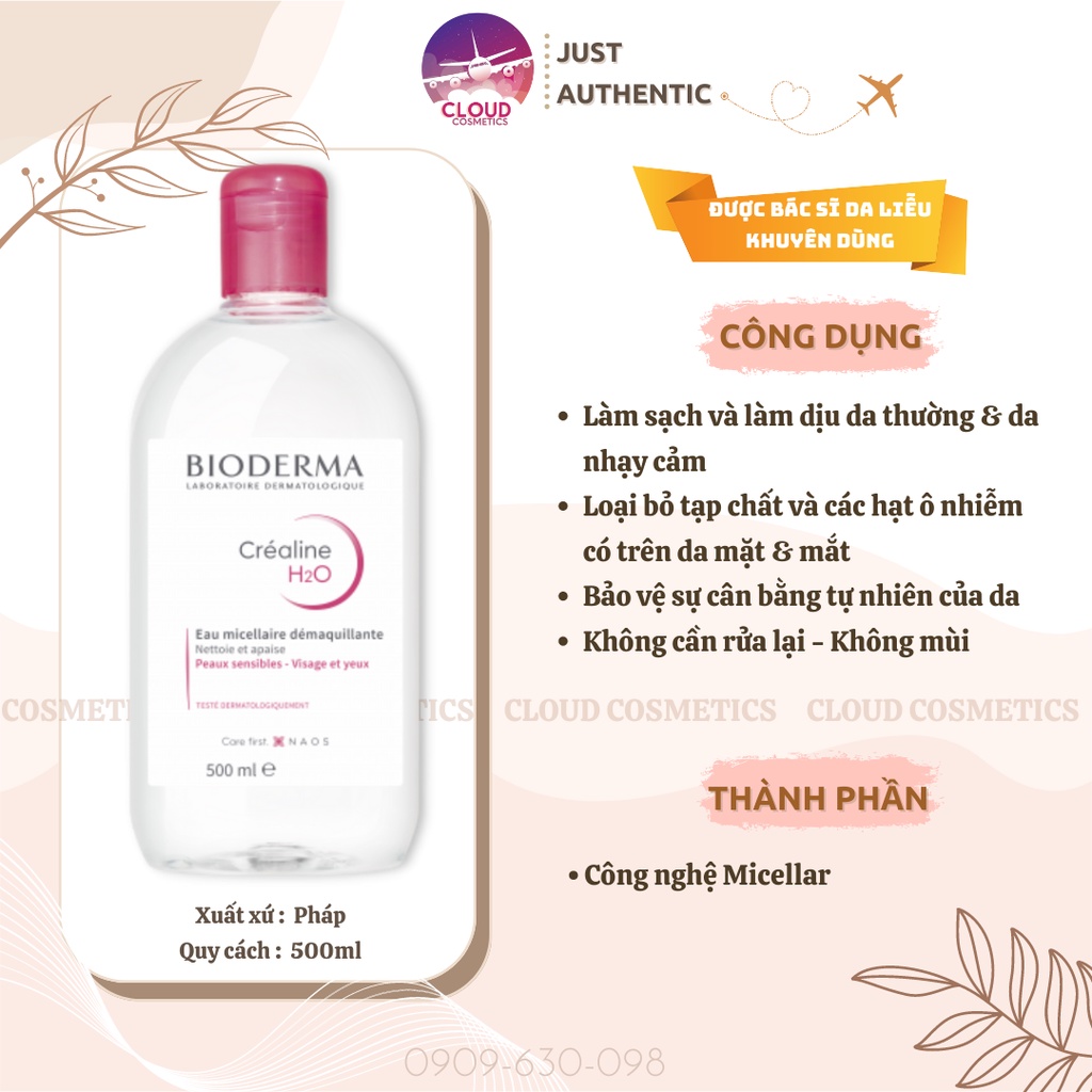 [Mẫu mới Auth] Nước tẩy trang Bioderma Créaline Hồng - 500ml