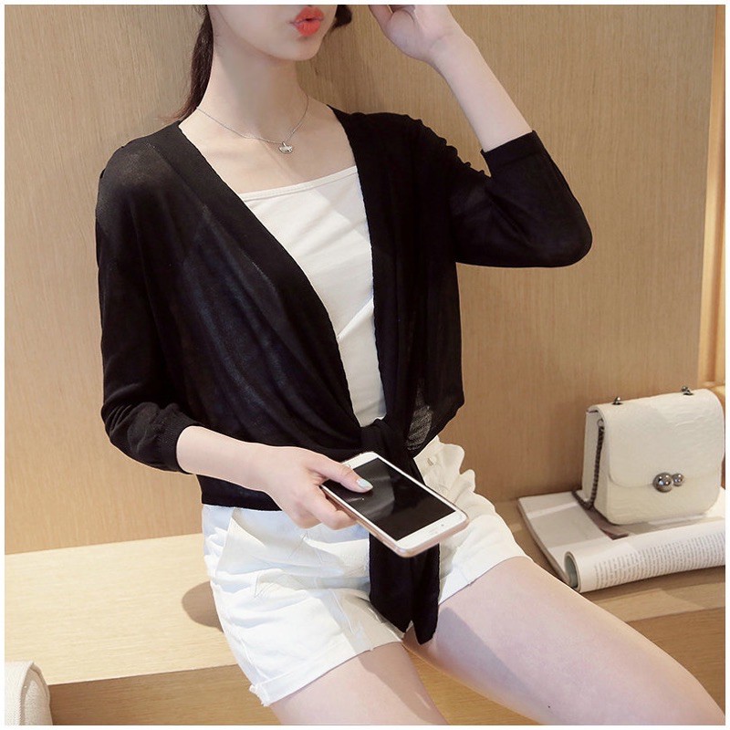 ( Hàng sẵn) Áo cardigan len nữ, Áo khoác len mỏng vạt buộc nơ AKLM khoác nhẹ cho nữ