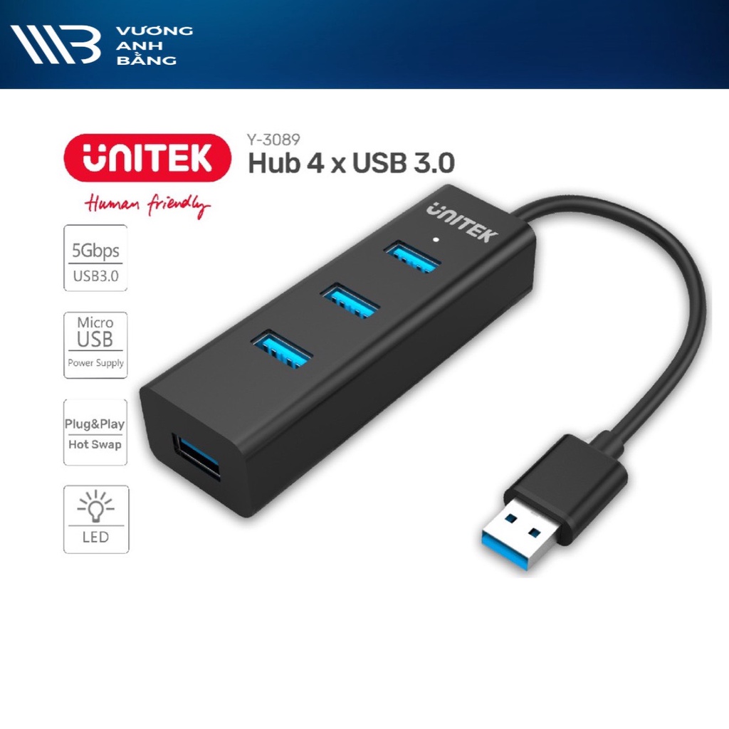 Hub USB 3.1 4 port UNITEK Y-3089- Hàng chính hãng