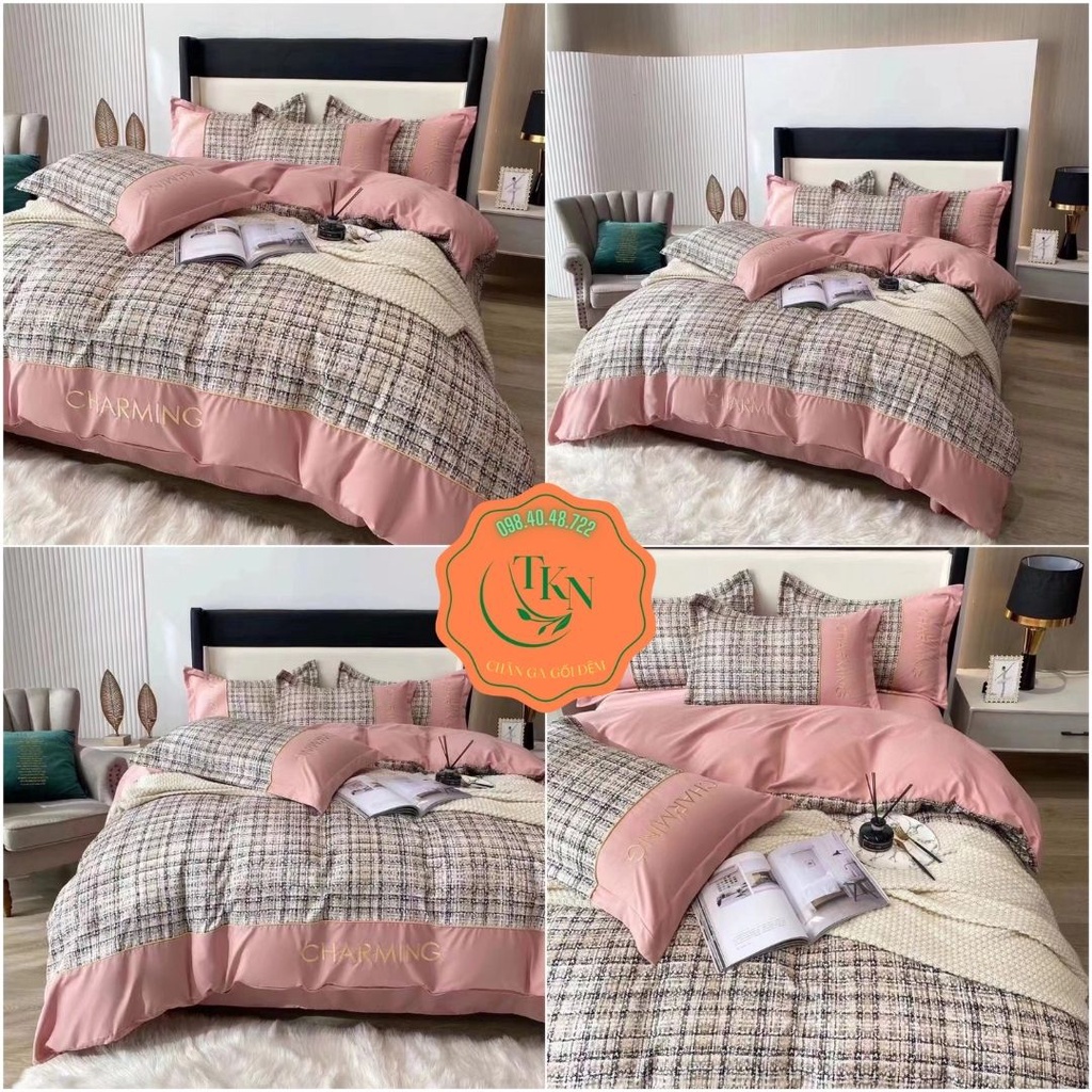 Bộ Chăn Ga Gối Cotton Đũi Charming đủ kích thước phong cách hiện đại 2022