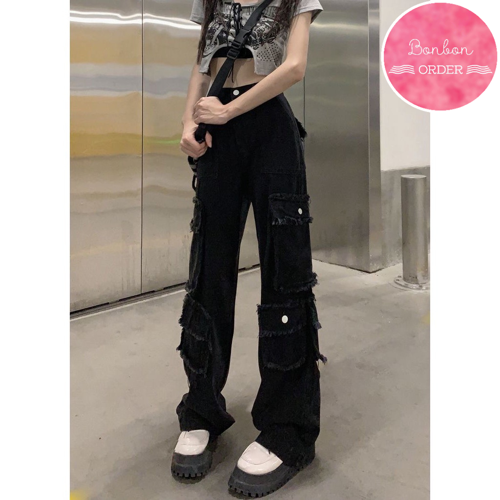 QUẦN JEAN ULZZANG ỐNG RỘNG PHỐI TÚI HỘP -