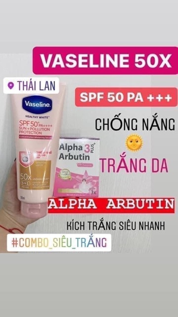 💐Combo dưỡng da Vaseline 50X 320ml và viên kích trắng Alpha Arbutin | BigBuy360 - bigbuy360.vn