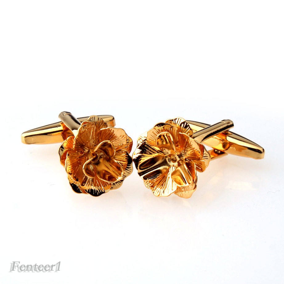 Fenteer 1pcs Fashion Men 's Fashion Plated Gold Flower Cufflinks Cufflink