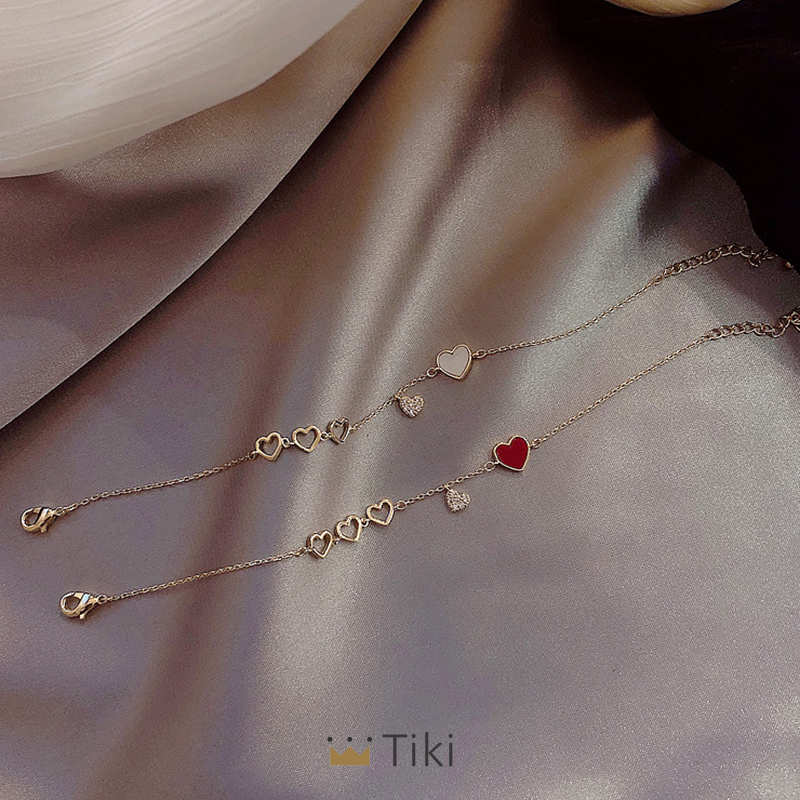 Vòng Tay Hình Trái Tim Đỏ Đính Đá Zircon Thanh Lịch Phong Cách Hàn Quốc Cho Nữ