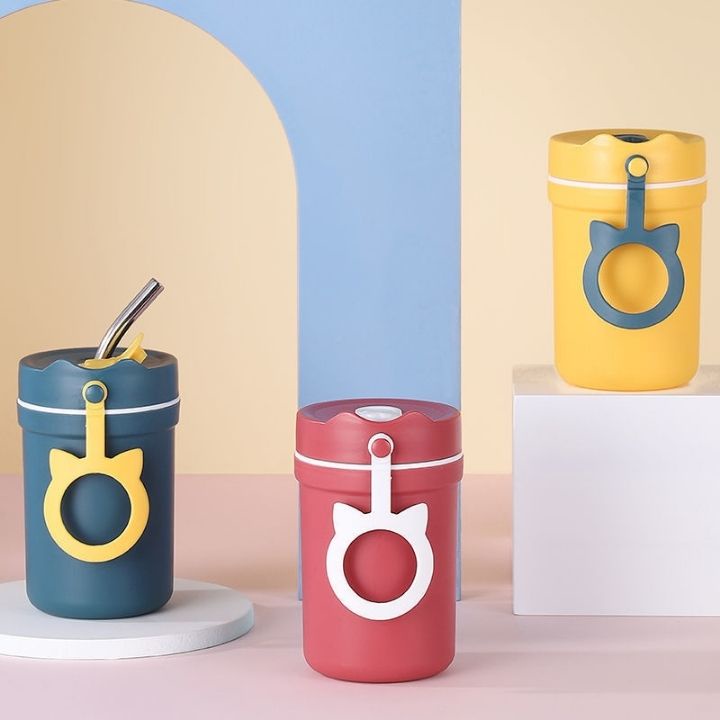 Cốc đựng canh cách nhiệt 2 lớp chống tràn có kèm theo ống hút và thìa