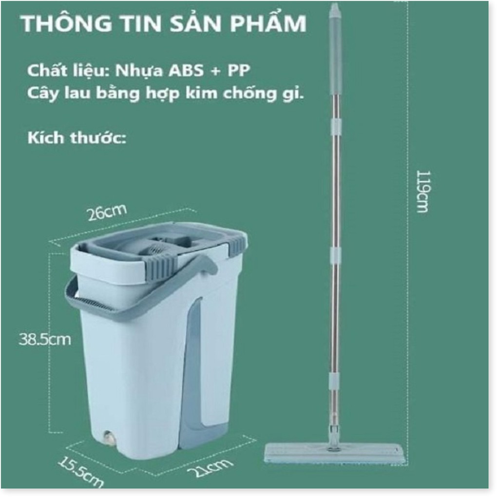 Cây lau nhà tự vắt 2 trong 1 kèm thùng 2 bông lau -giao màu ngâu nhiên DV001