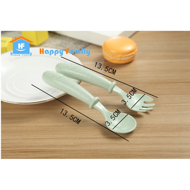 Bộ khay ăn muỗng nĩa mặt cười làm từ sợi lúa mì