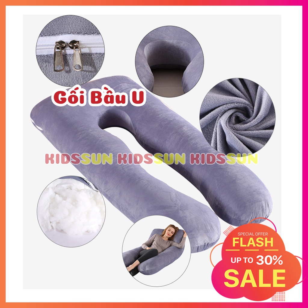 Gối Ôm Bà Bầu Chữ U Cao Cấp KIDSSUN Chất Liệu Vải Nhung Cao Cấp Ruột Bông 2.5kg Nhiều Màu Sắc