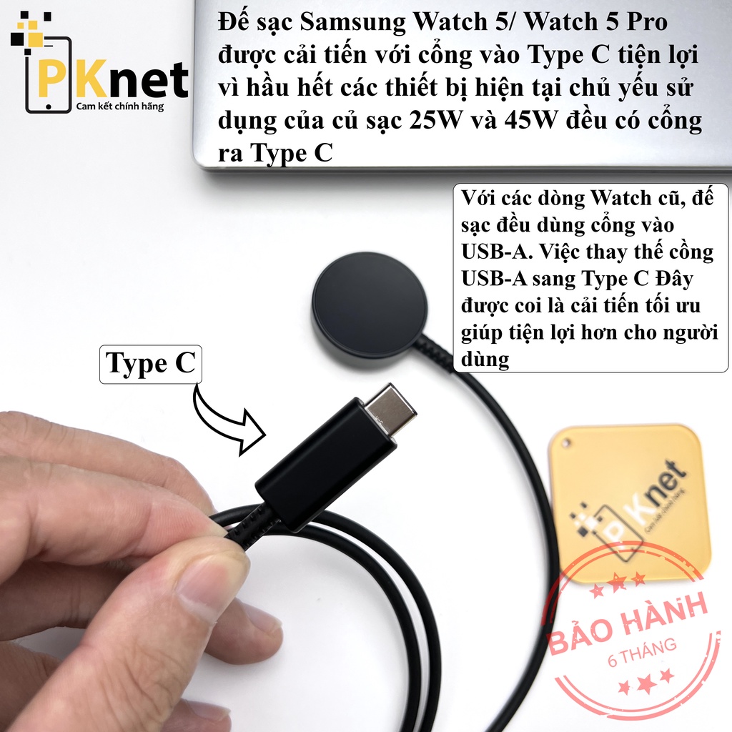 Sạc Samsung Watch 5/ Watch 5 Pro Chính hãng dùng được cho Samsung Watch 4, Samsung Watch 3, Watch Active 2, Active 1