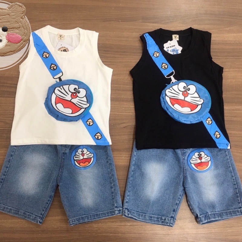 Set áo ba lỗ sát nách quần Jean lửng Doremon cho bé trai từ 7 - 21kg - Riokids SN10