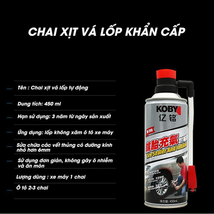 Bình Xịt Bơm Vá Vỏ Vết Đâm Hở Thủng Lủng Bánh Xe Đạp Xe Máy Chai Keo Tự Vá Lốp Xe Hơi Ô Tô Khẩn Cấp Đi Chơi Phượt 450ml