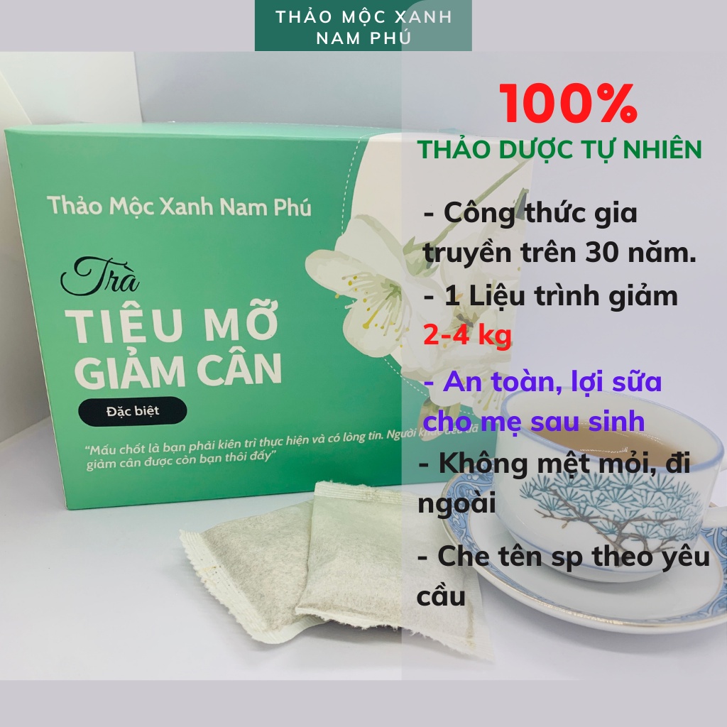 Trà Tiêu Mỡ Giảm Cân -  Thảo Mộc tự nhiên, giảm mỡ bụng, giảm béo cực hiệu quả với 9 loại thảo dược: lá sen, chè vằng...