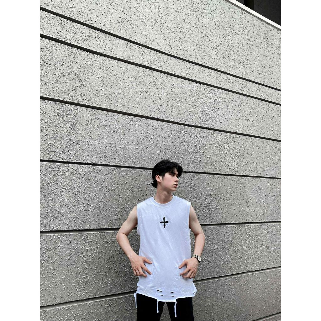 Áo tank top chữ thập HDU áo ba lỗ nam form rộng chất liệu cotton 100% mã AT27