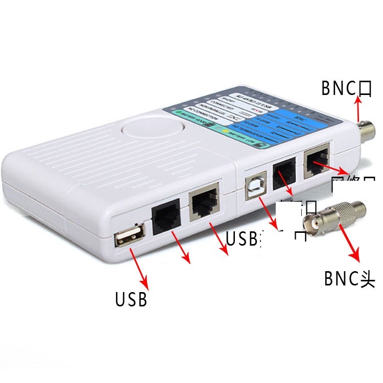 Máy kiểm tra đa chức năng 4 in 1 Đường dây mạng cáp đồng trục BNC Máy kiểm tra đường dây USB in, RJ11, RJ45