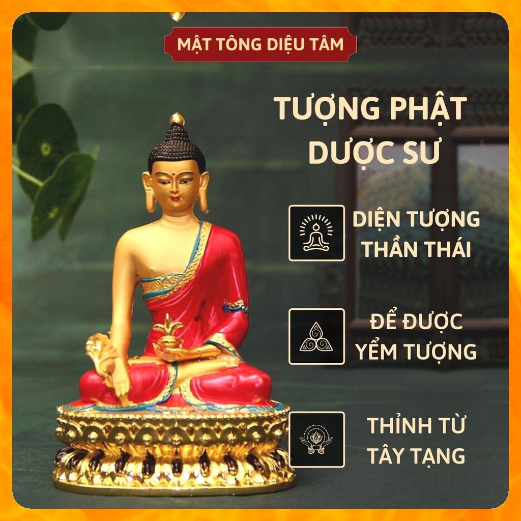 Tượng phật dược sư thờ cúng mật tông Tây Tạng , tượng phật để ô tô DS màu 14,5cmvẽ tay Tây Tạng