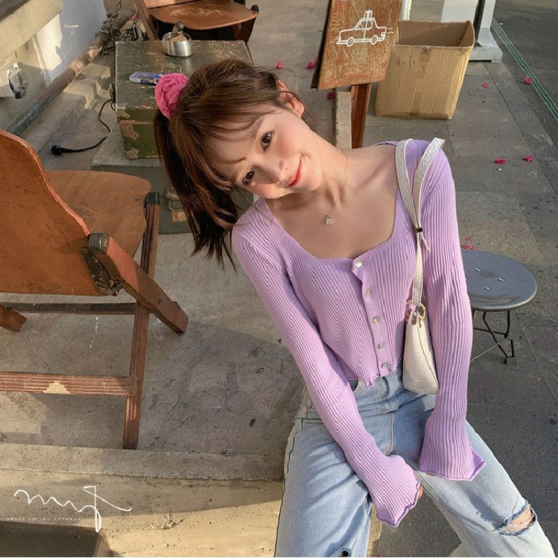 áo thun len nữ croptop tay dài phong cách hàn quốc siêu xinh