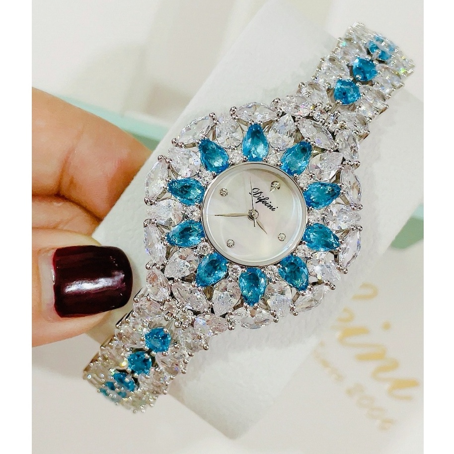 Đồng hồ đeo tay nữ, đồng hồ nữ DIFEINI full box, nạm kim cương nhân tạo siêu sang chảnh cho nữ, màu xanh thời trang