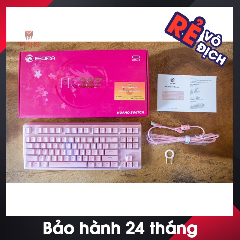 Bàn phím cơ E-Dra EK387 Dream Pink (Bản 2021, Huano Switch) - Bảo hành 24 tháng chính hãng