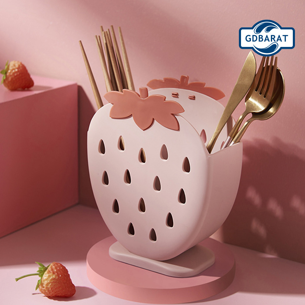 Hộp Đựng Muỗng Đũa Bằng Nhựa Thiết Kế Hình Quả Dâu Tây Dễ Thương Tiện Dụng