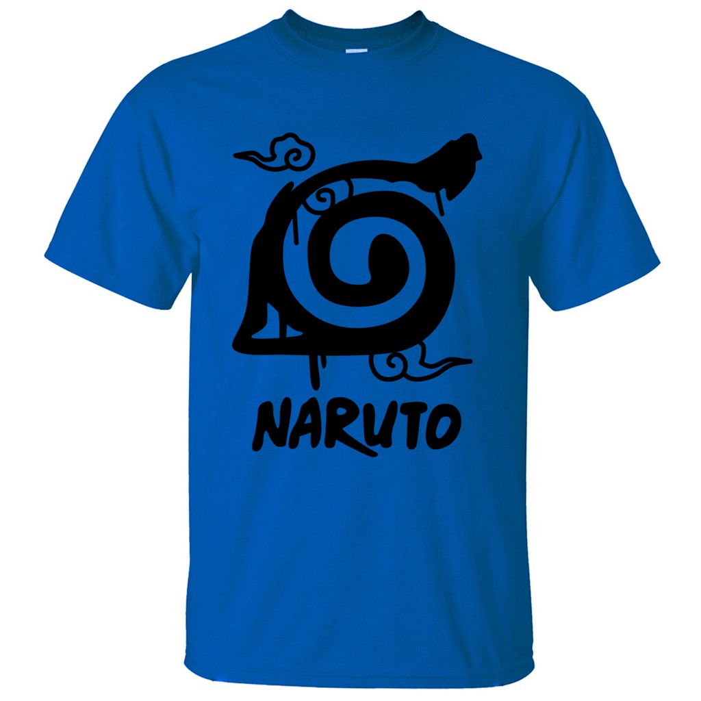 Áo thun cotton nam giản dị họa tiết biểu tượng làng Lá và chữ "Naruto"