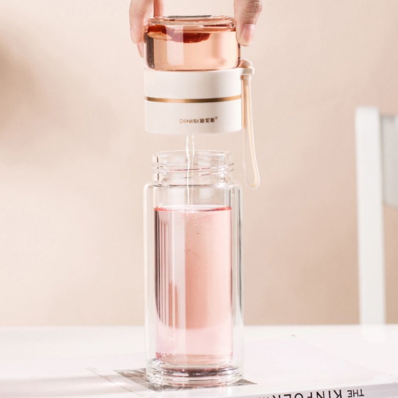 Bình Pha Trà Cao Cấp 400ML - 450ML Thủy Tinh 2 Lớp Giữ Nhiệt Tốt Sang Trọng có Lõi Lọc, Quai Xách Tiện Lợi