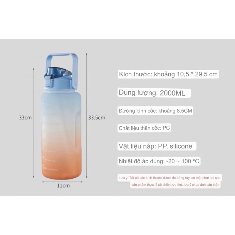 [Xả kho] Bình nước 2 lít dành cho người lười uống nước Fan House bình nước cute 2L có ống hút, vạch chia nhắc giờ | BigBuy360 - bigbuy360.vn