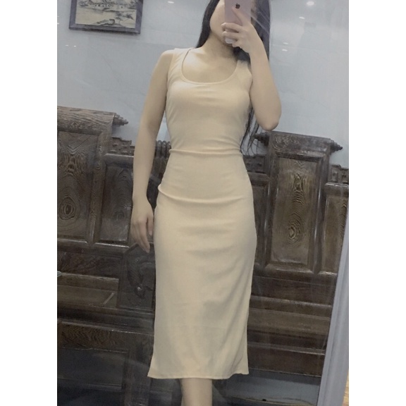 Đầm body dáng dài thun tăm gân váy body hở lưng dáng dài