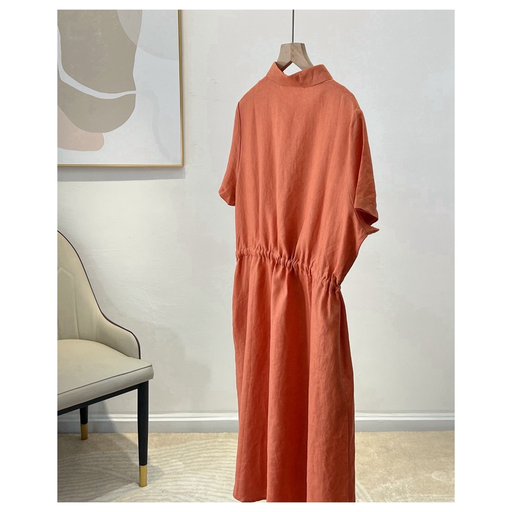 Đầm suông linen form rộng cổ sơ mi không kén dáng mặc,dáng suông vải đũi mềm mát