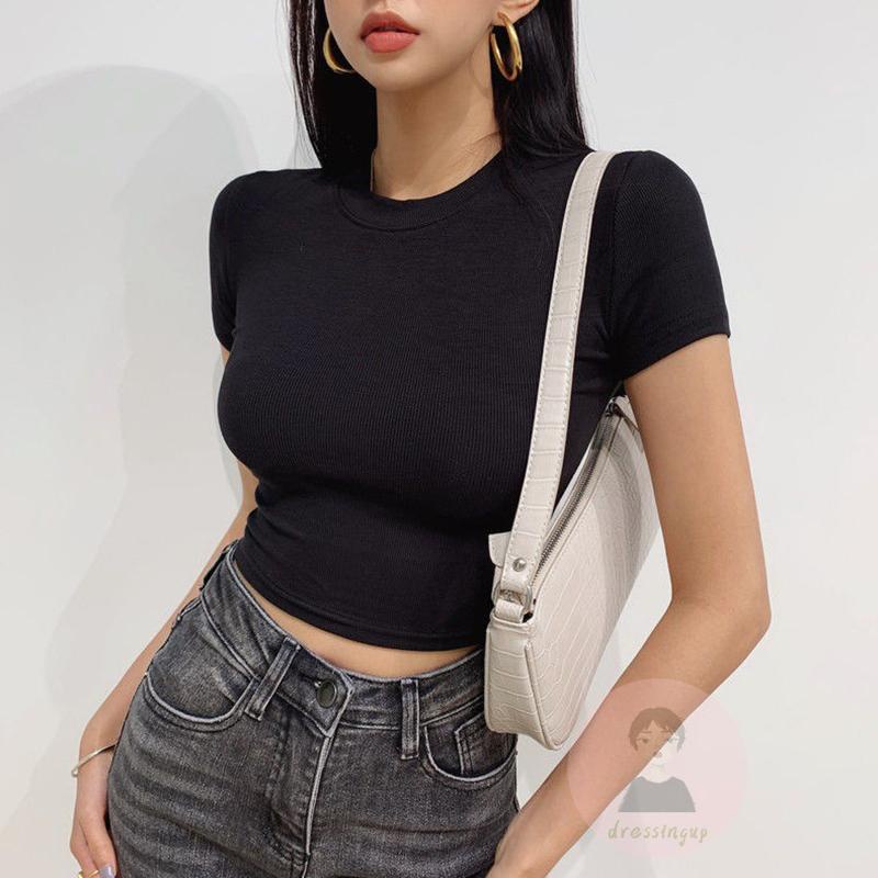Áo Thun Tay Ngắn Dáng Ôm Màu Sắc Trơn Thời Trang Mùa Hè Cho Nữ