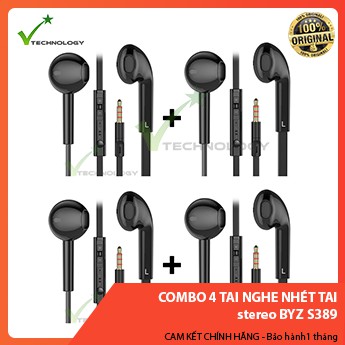 [Mã ELFLASH5 giảm 20K đơn 50K] Combo 4 Tai nghe nhét tai stereo BYZ S389 hộp nguyên seal (Đen)