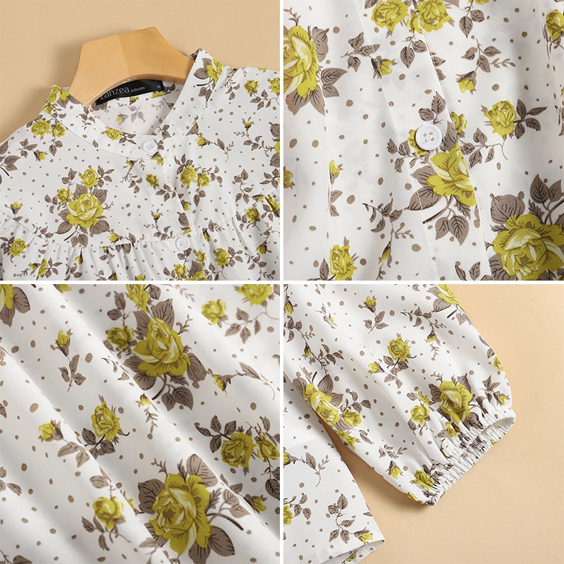 Áo kiểu Zanzea dài tay in họa tiết hoa phong cách Hàn Quốc dành cho nữ