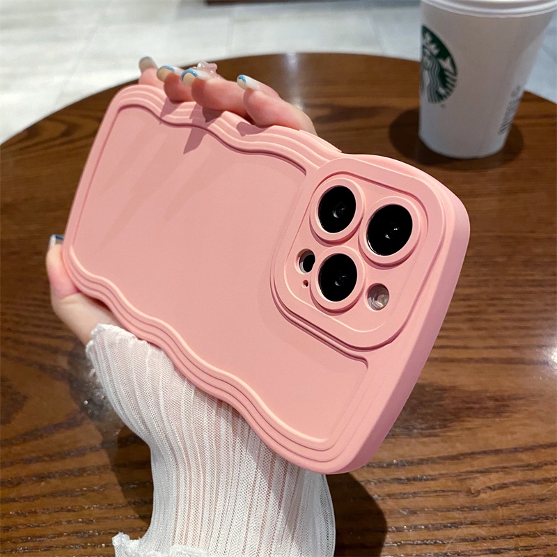 Ốp Điện Thoại Màu Kẹo Trơn Viền Gợn Sóng Sang Trọng Chống Sốc Cho iPhone 14 Pro max 14 Plus 13 12 Pro max