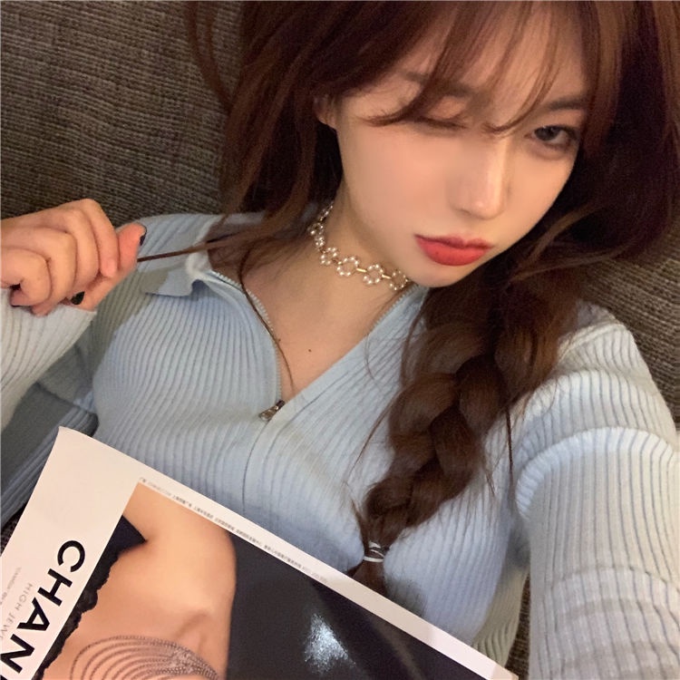 Áo cardigan dệt kim tay dài khóa kéo đôi phong cách Hàn Quốc thời trang xuân thu cho nữ