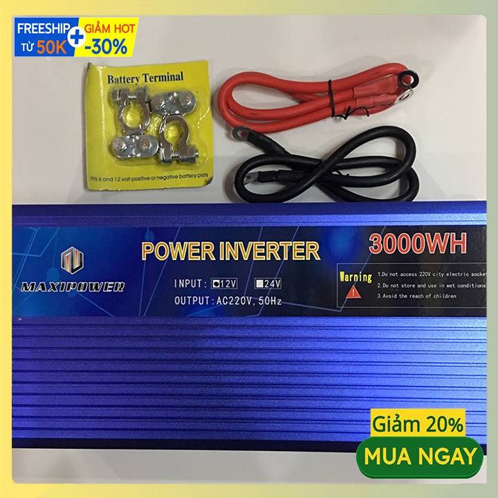 Bộ đổi điện inverter 3000W, đổi nguồn 24v sang 220v Maxipower